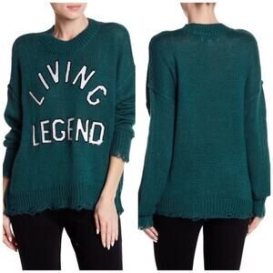 Wildfox Living Legend Distressed Green Sequin Sweater Small